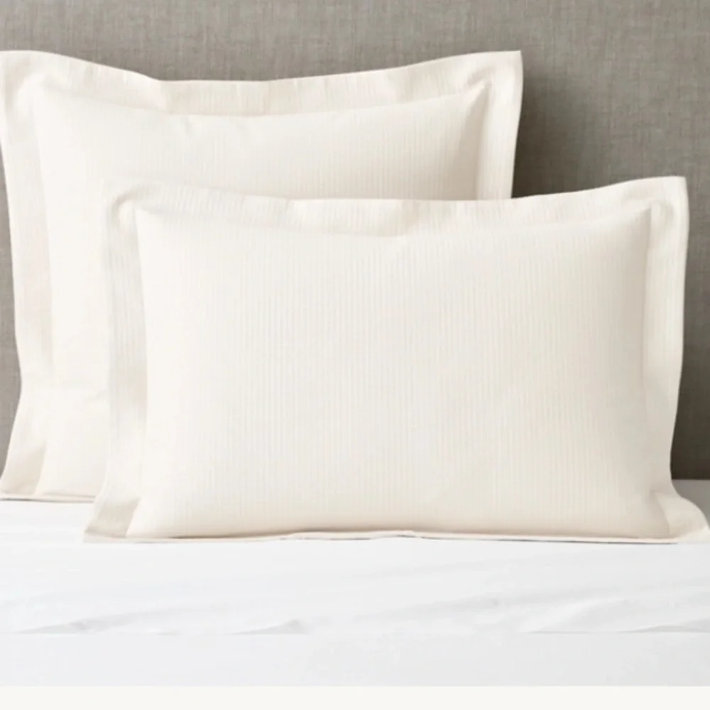 RESTORATION HARDWARE SILK STITCH COTTON JACQUARD KING SHAM SET OF TWO